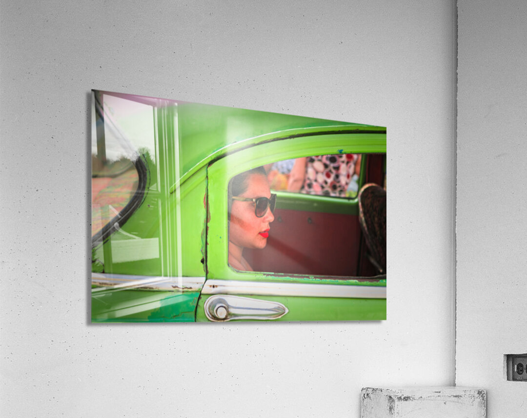 Woman in Green Car Window Acrylic Print