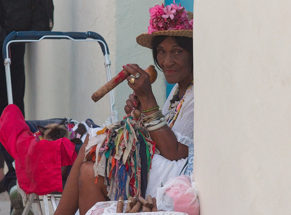 Woman With Cigar by the Wall Print