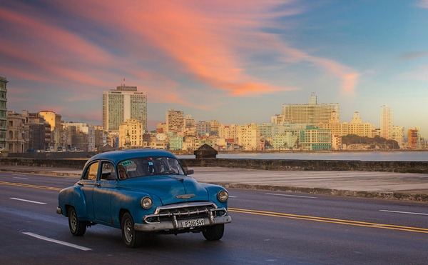 Classic Blue Car on the Malecon Print
