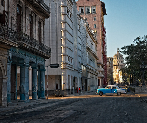 Blue Car at Sunrise Print