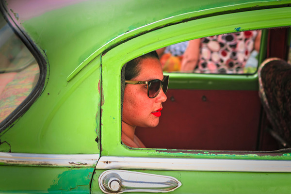 Woman in Green Car Window Print