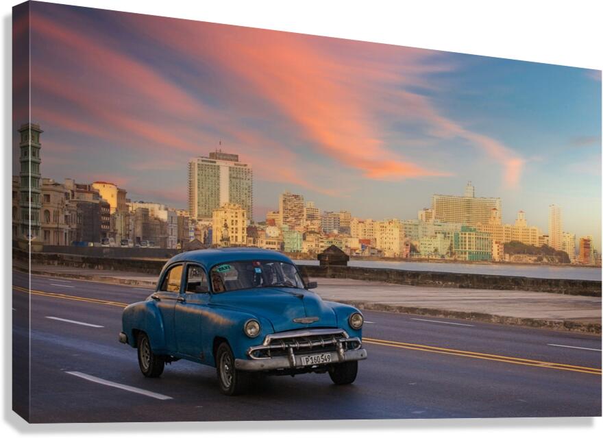Classic Blue Car on the Malecon Canvas Print