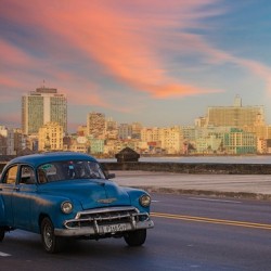 Classic Blue Car on the Malecon
