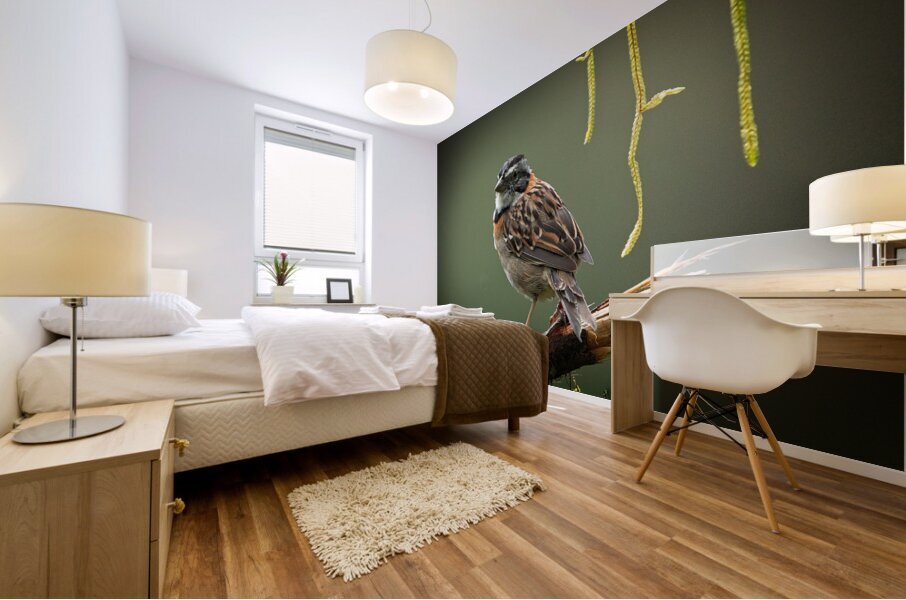 Perched in the Green Mist Mural print