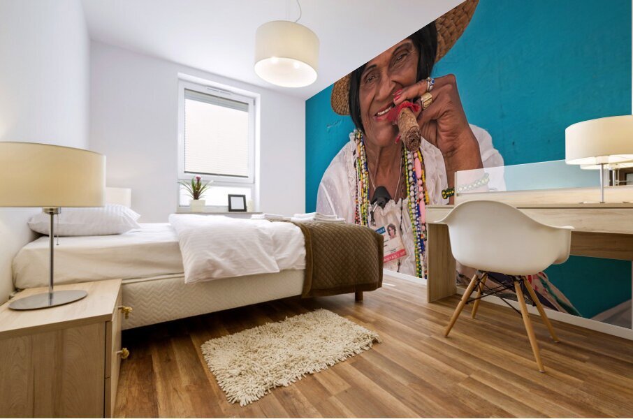 Lady in White With Cigar Mural print