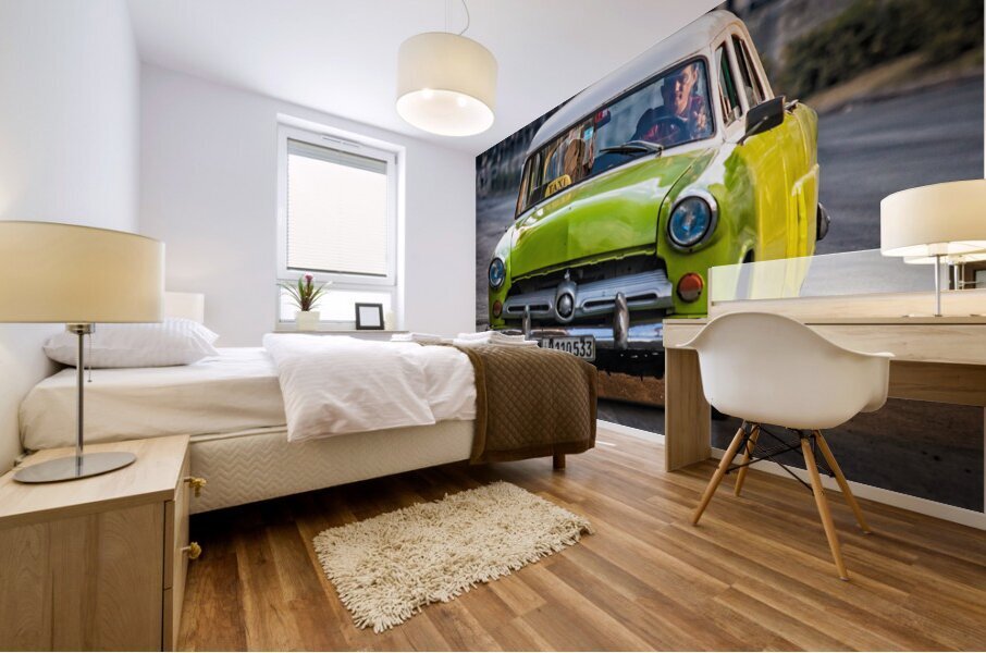 Lime-Green Vintage Taxi Mural print