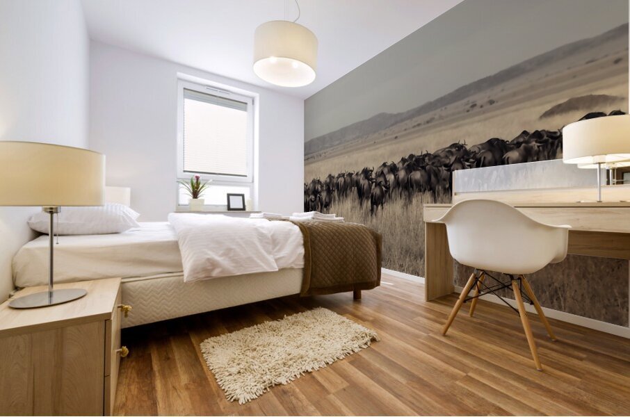 Wildebeest Migration Line Mural print