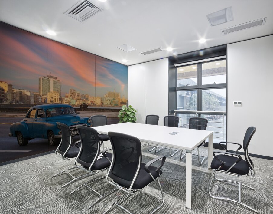 Classic Blue Car on the Malecon Wall Printing