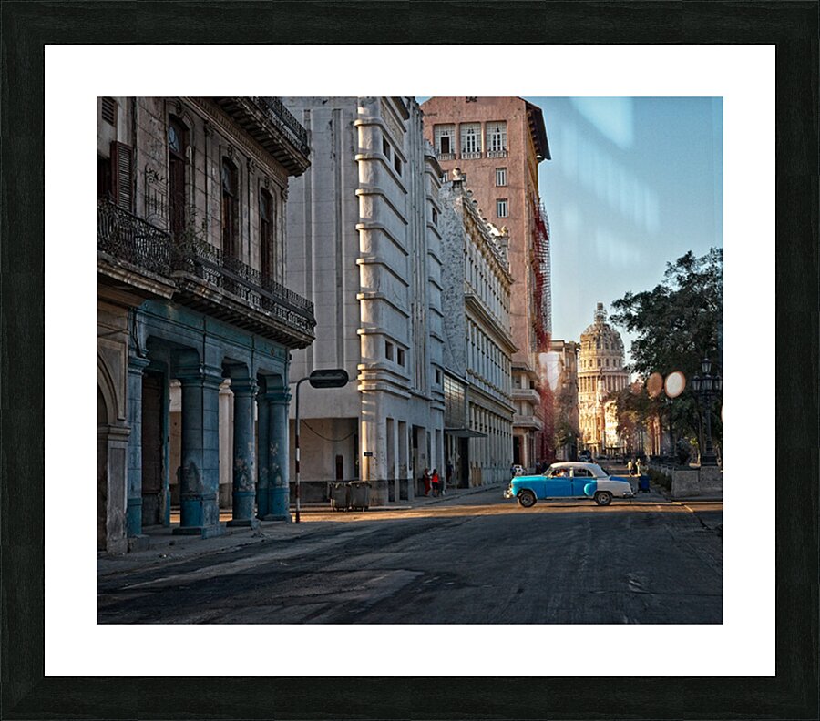 Blue Car at Sunrise Picture Frame print