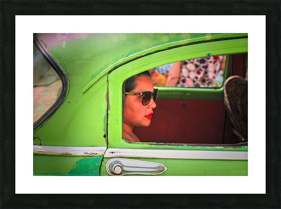 Woman in Green Car Window Picture Frame print