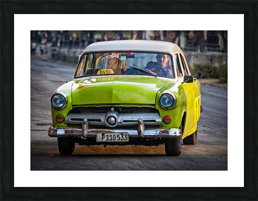 Lime-Green Vintage Taxi Picture Frame print