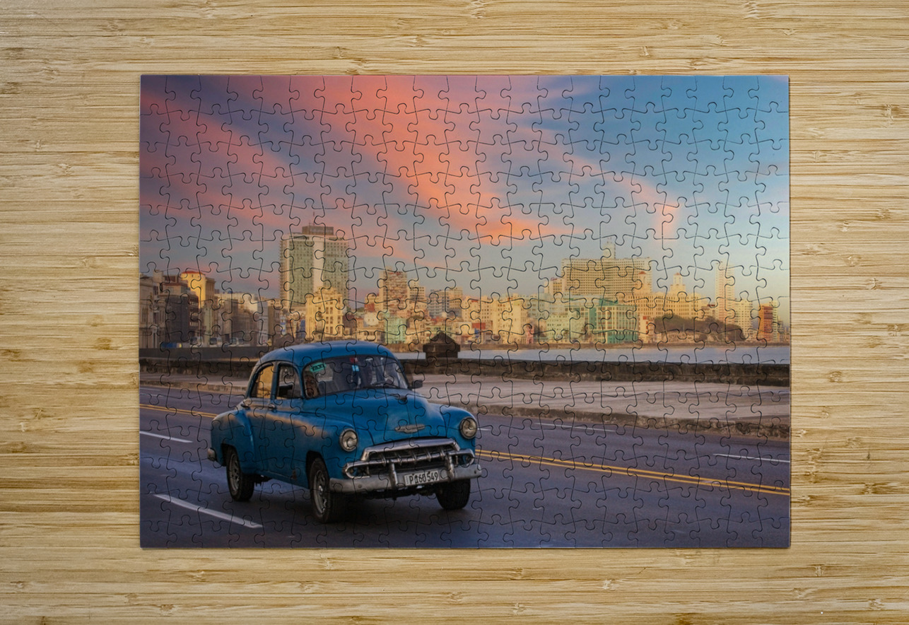 Classic Blue Car on the Malecon Chirag Pandya Puzzle printing
