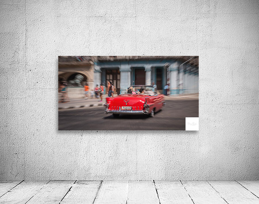 Red Classic Car in Motion Wall Preview