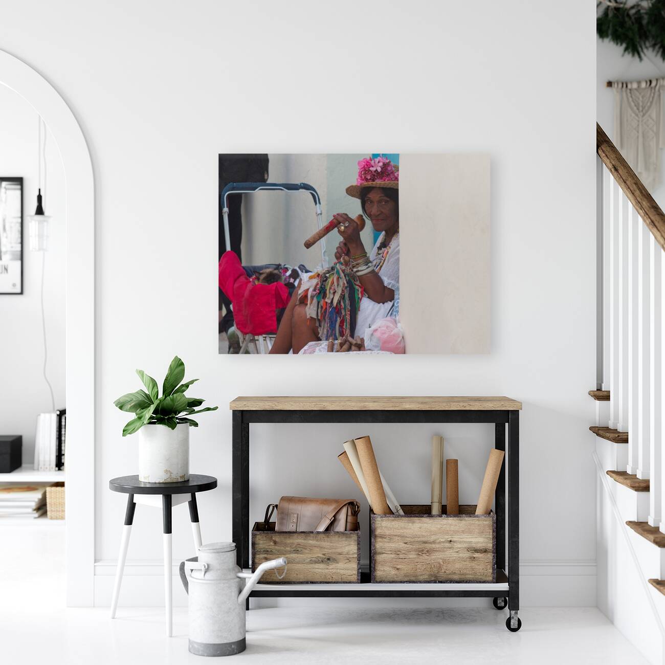 Woman With Cigar by the Wall Reproduction