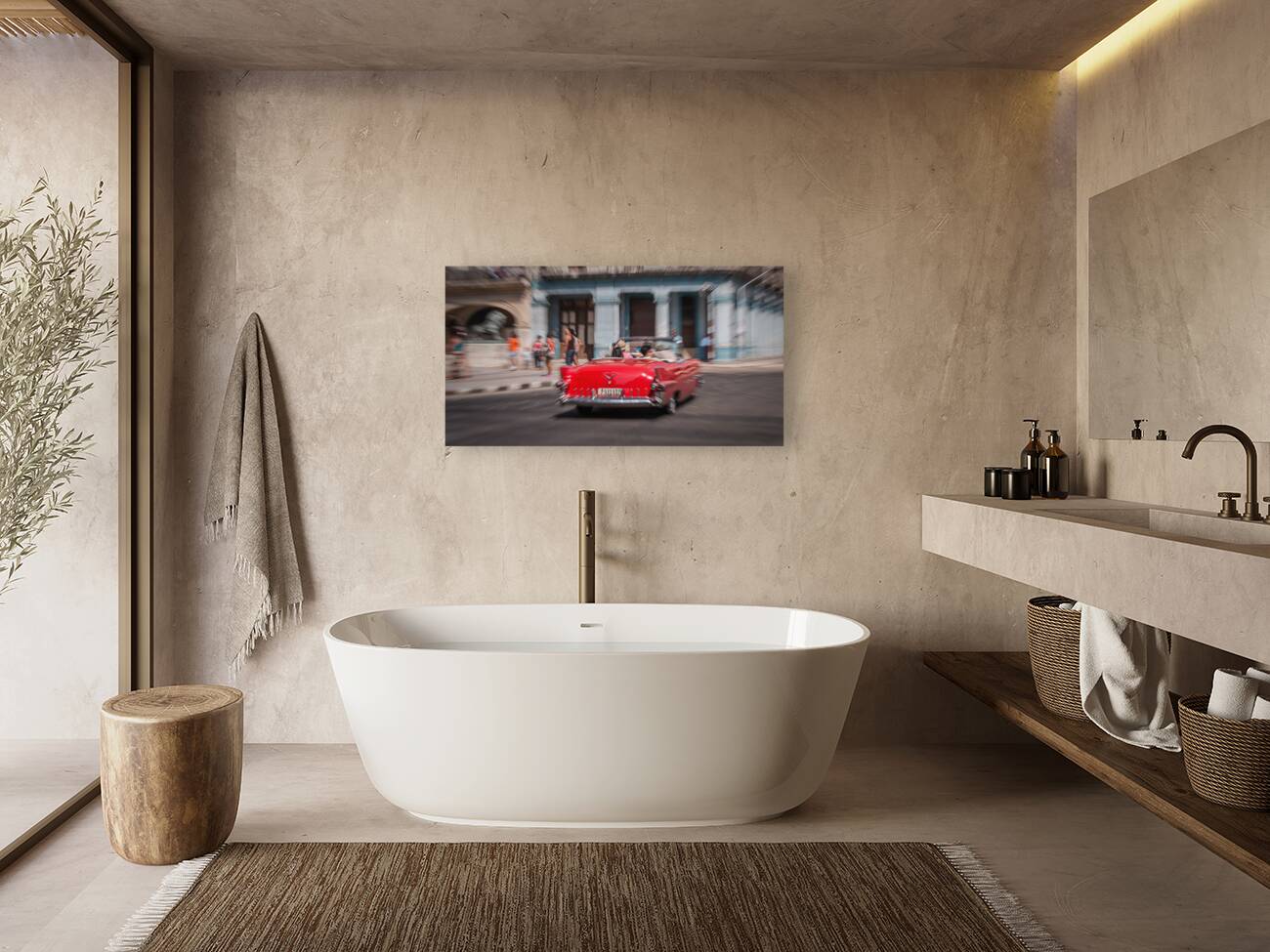 Red Classic Car in Motion Reproduction