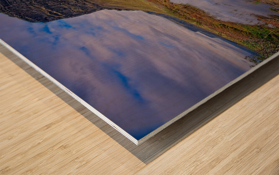 The Still Mirror of the Highlands Wood print