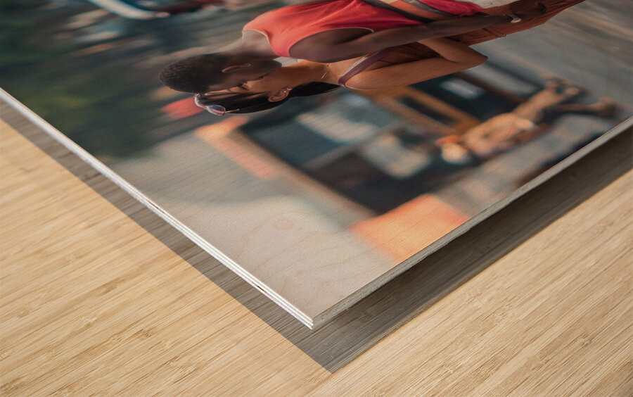 Streetcorner Kiss Wood print