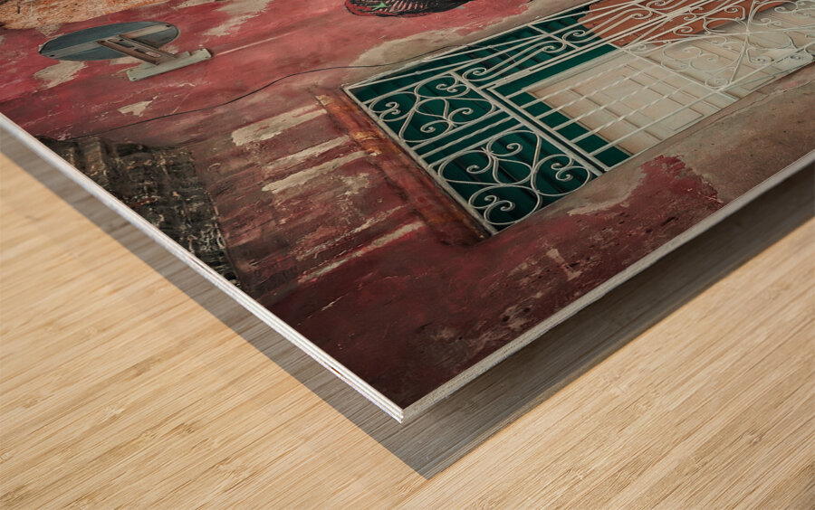 Street Conversation by the Mural Wood print