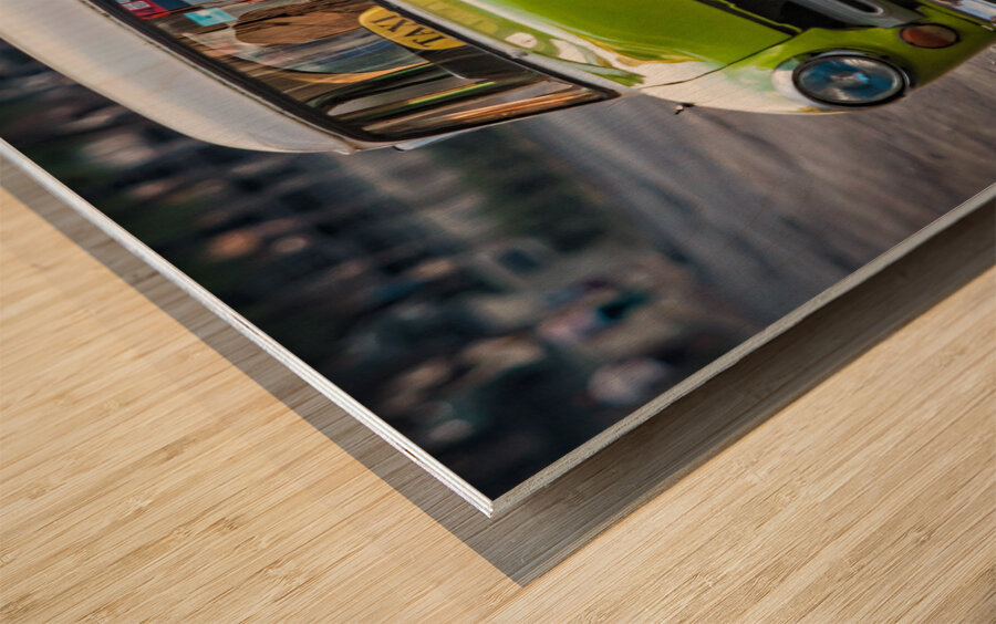 Lime-Green Vintage Taxi Wood print